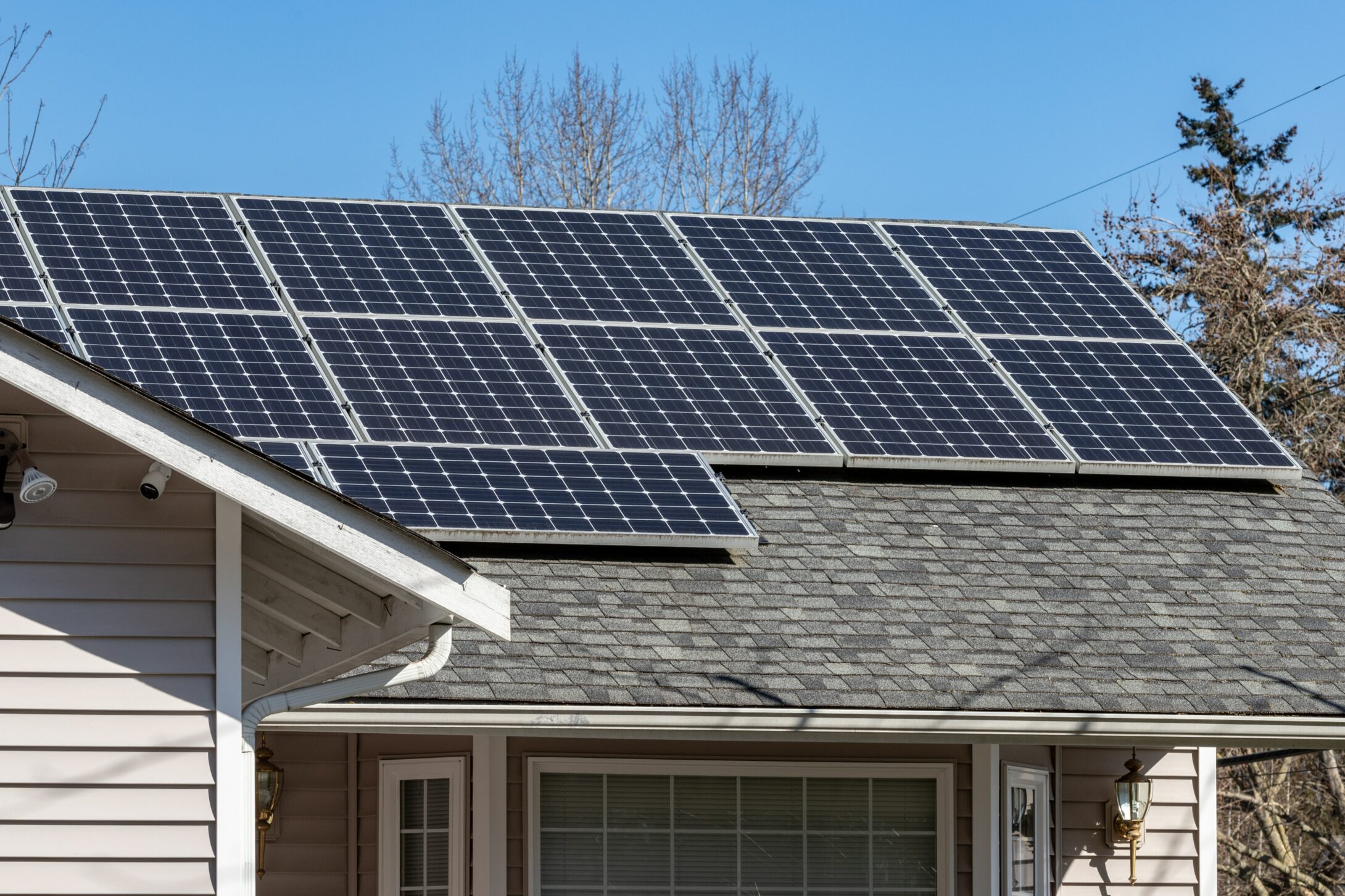 Solar panels on the roof of a house.